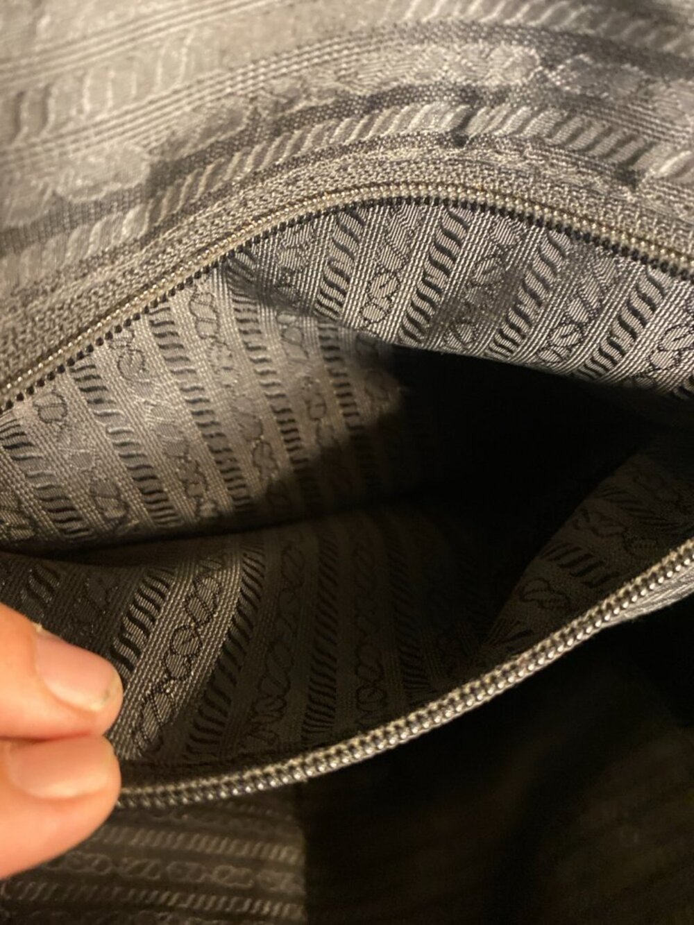 Prada Black Nylon Shoulder Bag Leather Trim Silver Logo Zip Top Handbag - Picture 7 of 9